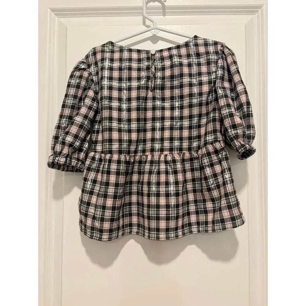Old Navy Toddler Girl Metallic Plaid Puff Sleeve Peplum Top